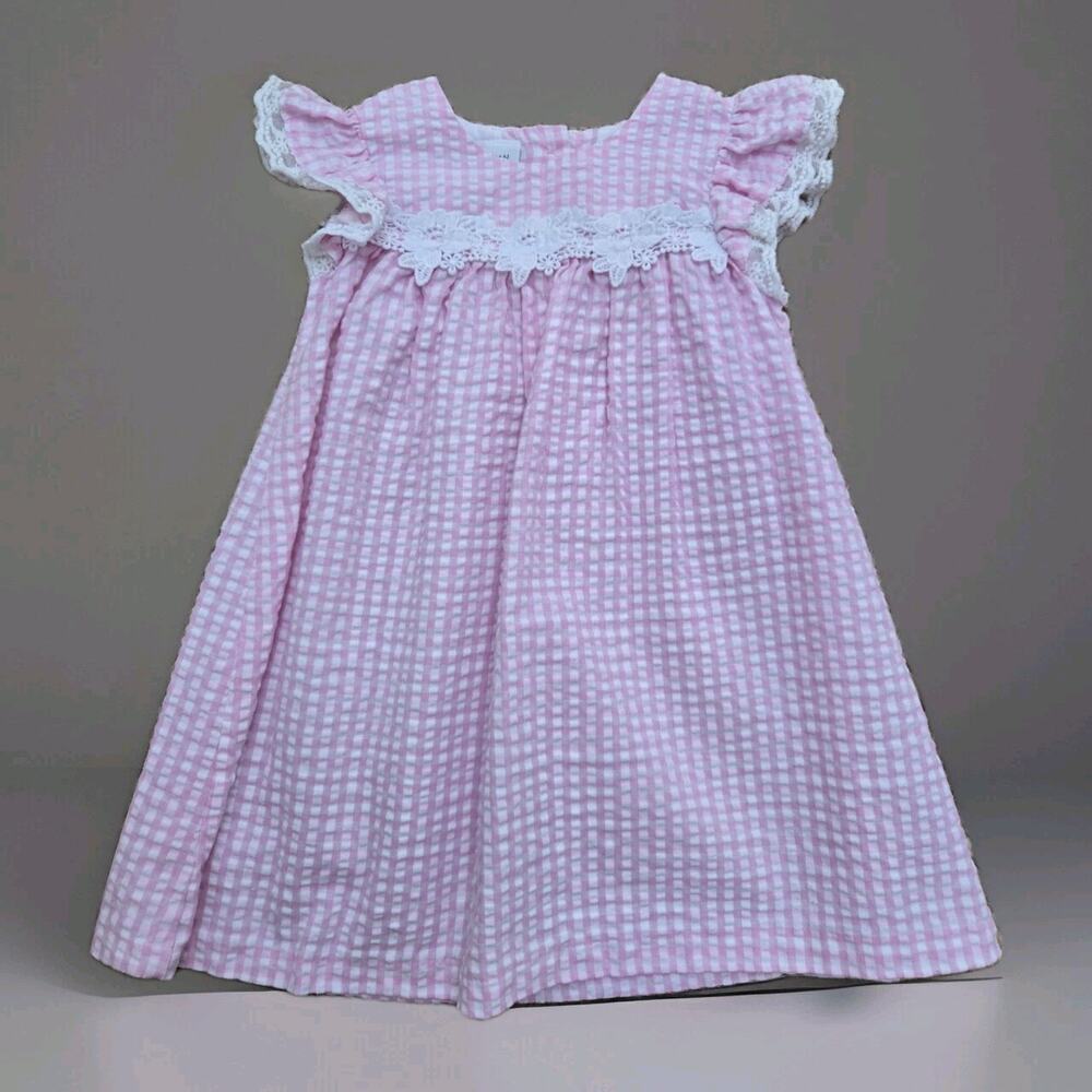 Bonnie Jean girls Seercucker Dress Size 2T Pink White Check Summer Beach‎ Fancy
